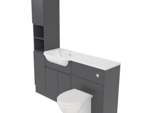 Deccado Clifton Charcoal Grey Left Hand 1500mm Fitted Tower, Vanity & Toilet Pan Unit Combination with Left Hand Basin