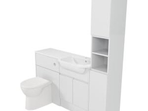 Deccado Clifton Bright White Right Hand 1500mm Fitted Tower, Vanity & Toilet Pan Unit Combination with Right Hand Basin