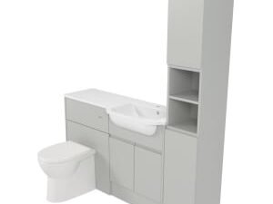 Deccado Clifton Whisper Grey Right Hand 1500mm Fitted Tower, Vanity & Toilet Pan Unit Combination with Right Hand Basin