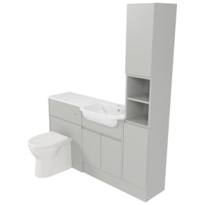 Deccado Clifton Whisper Grey Right Hand 1500mm Fitted Tower, Vanity & Toilet Pan Unit Combination with Right Hand Basin
