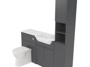 Deccado Clifton Charcoal Grey Right Hand 1500mm Fitted Tower, Vanity & Toilet Pan Unit Combination with Right Hand Basin