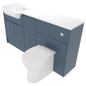 Deccado Clifton Juniper Blue Left Hand 1500mm Fitted Vanity & Toilet Pan Unit Combination with Left Hand Basin