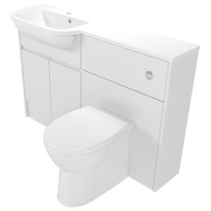 Deccado Clifton Bright White Left Hand 1200mm Slimline Fitted Vanity & Toilet Pan Unit Combination with Left Hand Basin