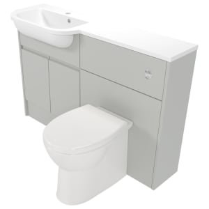 Deccado Clifton Whisper Grey Left Hand 1200mm Slimline Fitted Vanity & Toilet Pan Unit Combination with Left Hand Basin