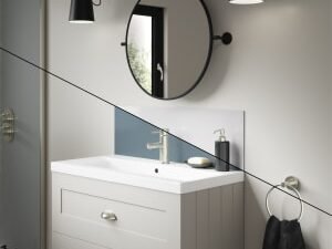 Mermaid Double Sided Glacier White / Neptune Blue Alloy Bathroom Splashback - 800 x 250mm