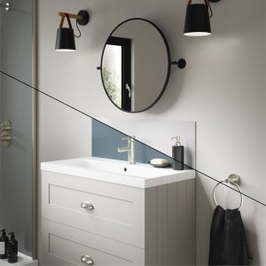 Mermaid Double Sided Glacier White / Neptune Blue Alloy Bathroom Splashback – 800 x 250mm