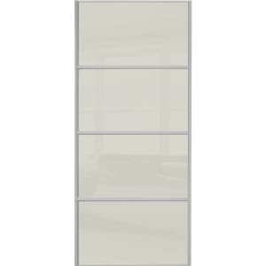 Spacepro Sliding Wardrobe Door Silver Framed Four Panel Arctic White Glass – 2220 x 610mm