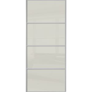 Spacepro Sliding Wardrobe Door Silver Framed Four Panel Arctic White Glass – 2220 x 762mm