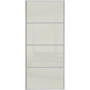 Spacepro Sliding Wardrobe Door Silver Framed Four Panel Arctic White Glass – 2220 x 914mm