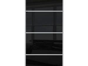 Spacepro Sliding Wardrobe Door Silver Framed Four Panel Black Glass - 2220 x 762mm
