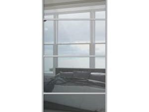 Spacepro Sliding Wardrobe Door Silver Framed Four Panel Mirror - 2220 x 610mm