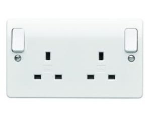 MK 13 Amp Twin Switched Skirting Board Plug Socket