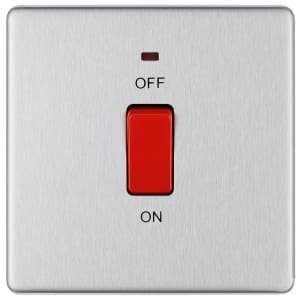 BG 45 Amp Screwless Flat Plate Square Cooker Control Unit with Power Indicator – Brushed Steel