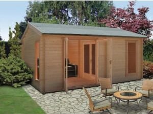 Shire Firestone 12 x 13ft 3 Room Double Door Log Cabin with Assembly