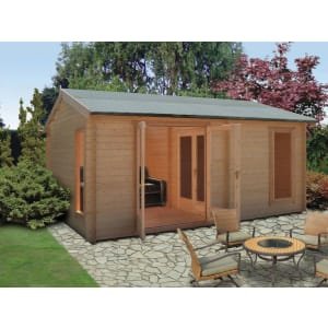 Shire Firestone 14 x 16ft 3 Room Double Door Log Cabin with Assembly