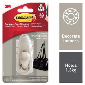 Command Brushed Nickel Medium Metal Hook