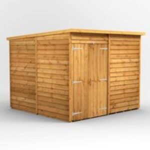 8 x 8 Power Overlap Pent Windowless Double Door Shed