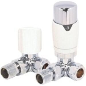 Towelrads Round Corner Thermostatic Radiator Valves and Lockshield Set White 105mm x 65mm