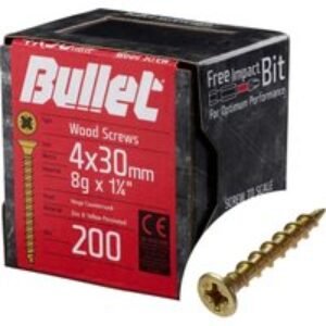 Bullet 4.0 x 30mm Gold Wood Screw Qty 200