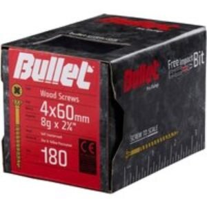 Bullet 4.0 x 60mm Gold Wood Screw Qty 180