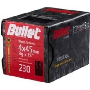 Bullet 4.0 x 45mm Gold Wood Screw Qty 230