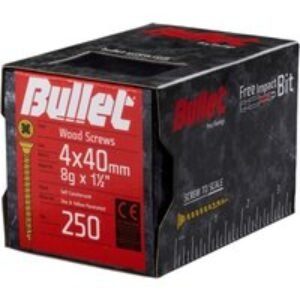 Bullet 4.0 x 40mm Gold Wood Screw Qty 250