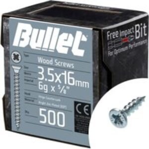 Bullet 3.5 x 16mm Wood Screw Bright Zinc Plated Qty 500