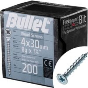 Bullet 4.0 x 30mm BZP Wood Screw Box of 200