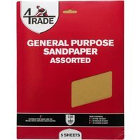 4Trade General Purpose Sandpaper 5 Pack Assorted