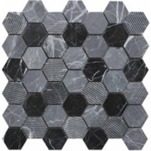 Verona Midnight Stone Hexagon Mixed Finish Marble Mosaic Wall & Floor Tile 300 x 300mm