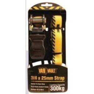 Van Vault 3m x 25mm Ratchet Tie Down Strap Black Plastic Coated S Hooks