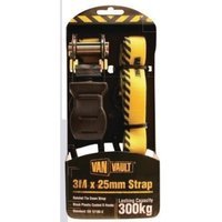 Van Vault 3m x 25mm Ratchet Tie Down Strap Black Plastic Coated S Hooks