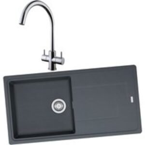 Franke Titan 1 Bowl Inset Graphite Grey Composite Kitchen SINK, Chantilly Sink Mixer Chrome Tap and Basket Strainer Waste