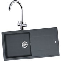 Franke Titan 1 Bowl Inset Graphite Grey Composite Kitchen SINK, Chantilly Sink Mixer Chrome Tap and Basket Strainer Waste