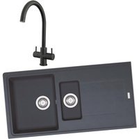 Franke 994738 1.5 Bowl Inset Sink Black and Chantilly Monobloc Sink Mixer Matt Black Pack