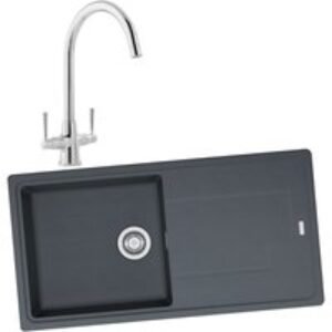 Franke Titan 1 Bowl Inset Graphite Grey Composite Kitchen SINK, Talence Sink Mixer Chrome Tap and Basket Strainer Waste