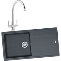 Franke Titan 1 Bowl Inset Graphite Grey Composite Kitchen SINK, Talence Sink Mixer Chrome Tap and Basket Strainer Waste