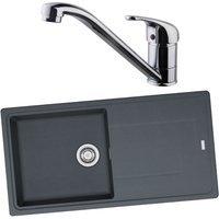 Franke Titan 1 Bowl Inset Graphite Grey Composite Kitchen SINK, Corte Sink Mixer Chrome Tap and Basket Strainer Waste