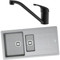 Franke 994725 1.5 Bowl Inset Sink Urban Grey and Corte Monobloc Sink Mixer Matt Black Pack