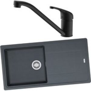 Franke Titan 1 Bowl Inset Graphite Grey Composite Kitchen SINK, Corte Sink Mixer Matt Black Tap and Basket Strainer Waste