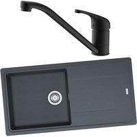 Franke Titan 1 Bowl Inset Graphite Grey Composite Kitchen SINK, Corte Sink Mixer Matt Black Tap and Basket Strainer Waste