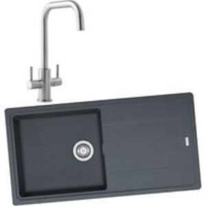 Franke Titan 1 Bowl Inset Graphite Grey Composite Kitchen SINK, Colmar Sink Mixer Chrome Tap and Basket Strainer Waste