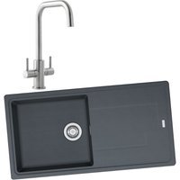 Franke Titan 1 Bowl Inset Graphite Grey Composite Kitchen SINK, Colmar Sink Mixer Chrome Tap and Basket Strainer Waste