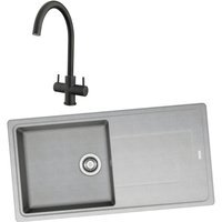 Franke 994756 Single Bowl Inset Sink Urban Grey and Chantilly Monobloc Sink Mixer Matt Black Pack