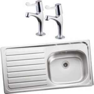 Leisure Lexin 994720 Single Bowl Left Drainer Sink and Belfort Pillar Lever Sink Tap Pack