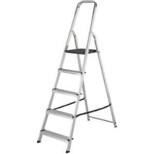 Werner Non-Slip Silver High Handrail 5 Tread Aluminium Stepladder - 2.80x1.66x1.78m