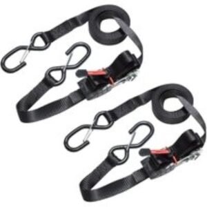 Master Lock Black Ratchet Tie Down Strap with S-Hooks - 4.25m x 25mm - Pack of 2