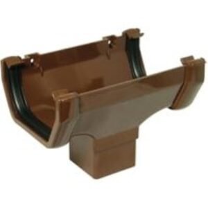 FloPlast 114mm Half Square Line Gutter Running Outlet - Brown