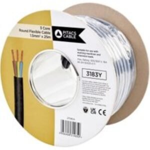 Pitacs 3 Core 3183Y Black Round Flexible Cable - 1.5mm² - 25m