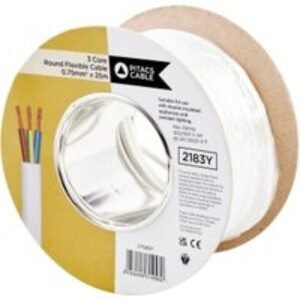 Pitacs 3 Core 2183Y White Round Flexible Cable - 0.75mm² - 25m